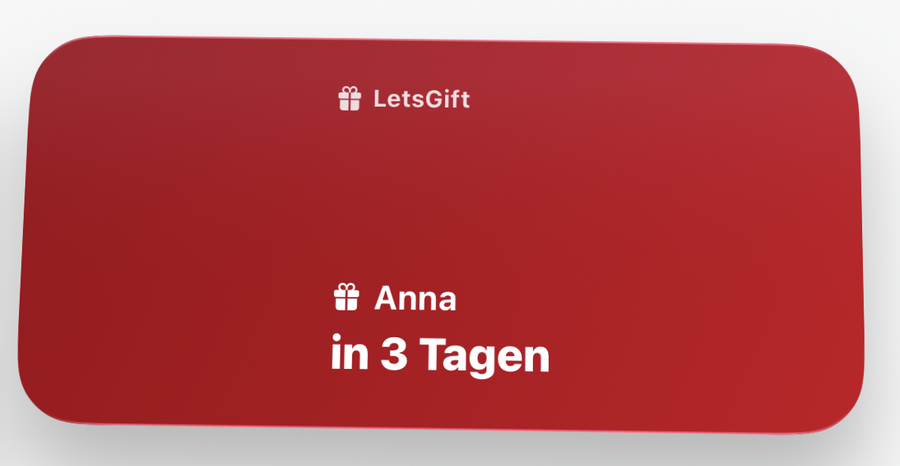 LetsGift Home-Screen-Widget in breit: die nächsten Geburtstage und Anlässe als Liste mit Countdown.