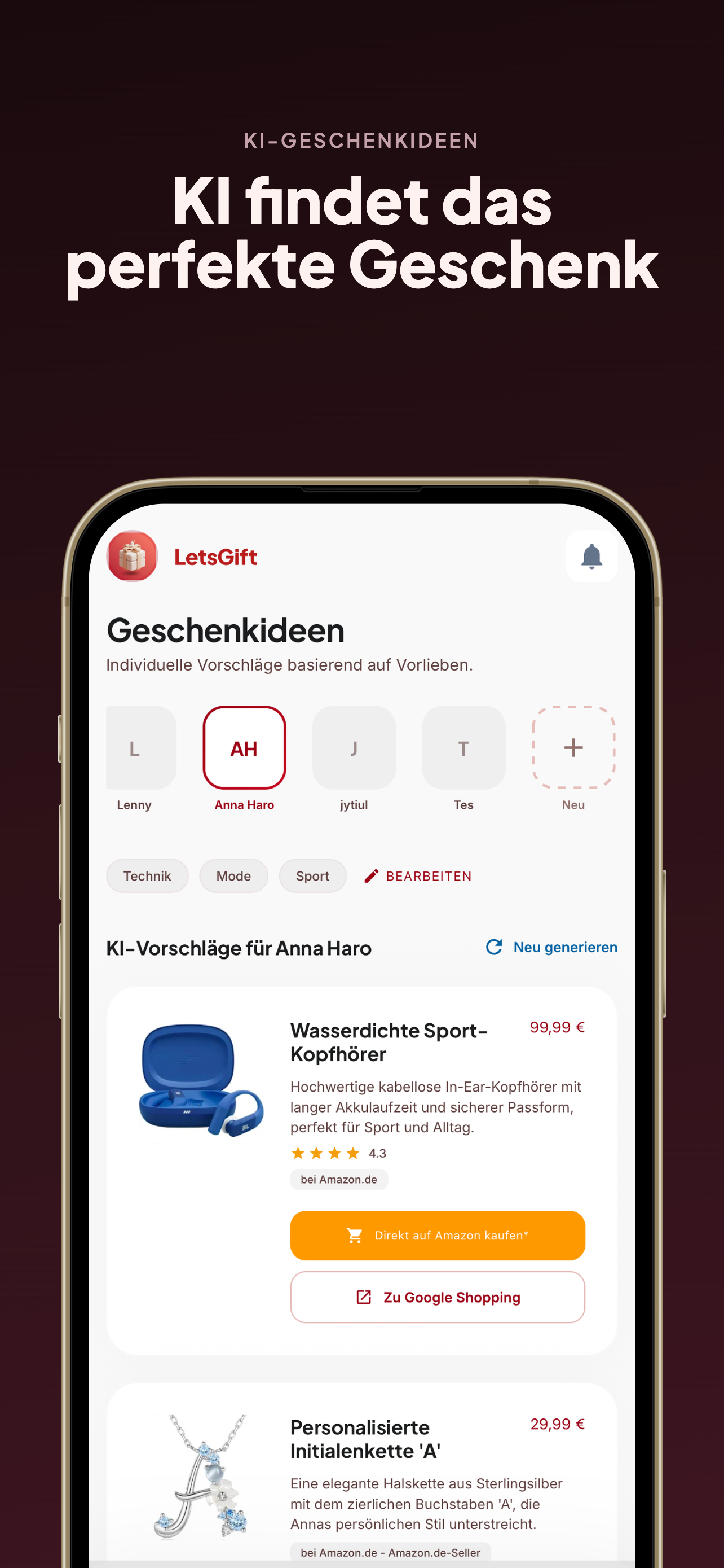 LetsGift Geschenkauswahl