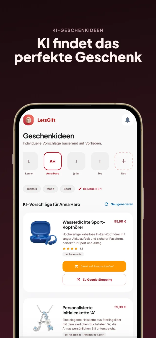 LetsGift Geschenkauswahl