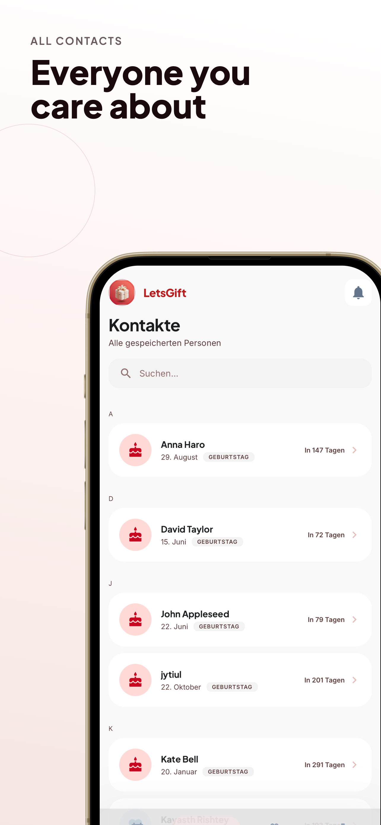 LetsGift - Contacts