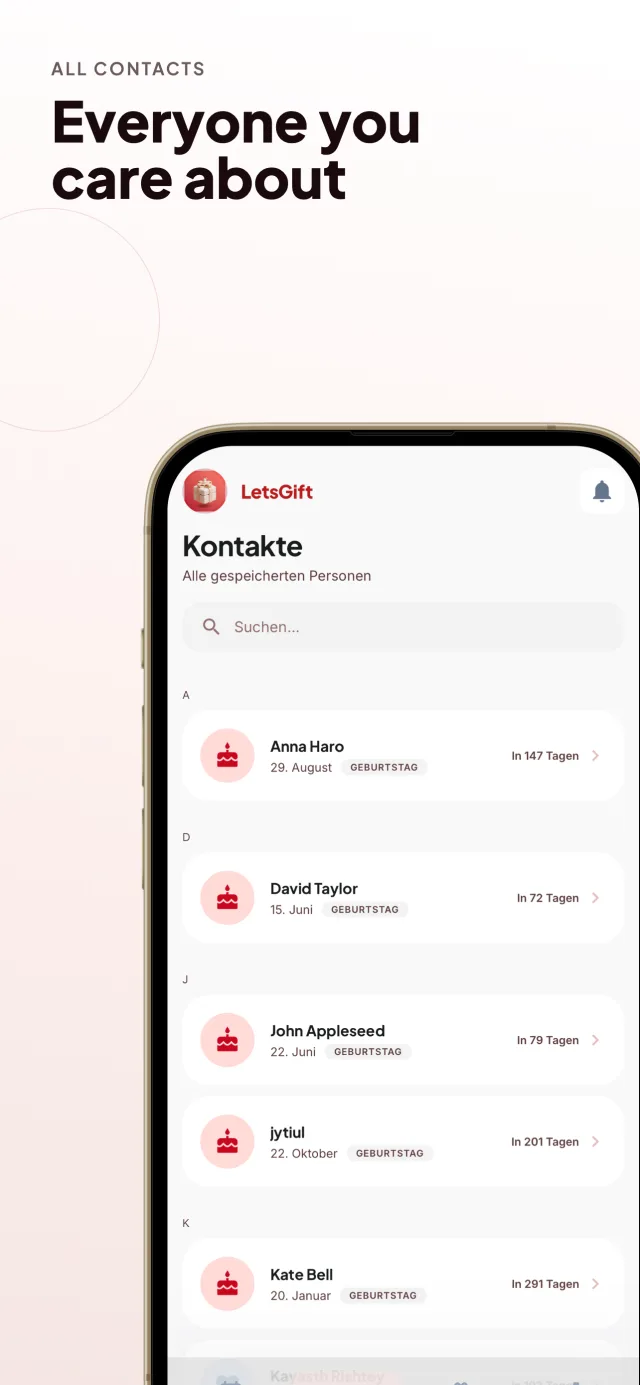 LetsGift - Contacts